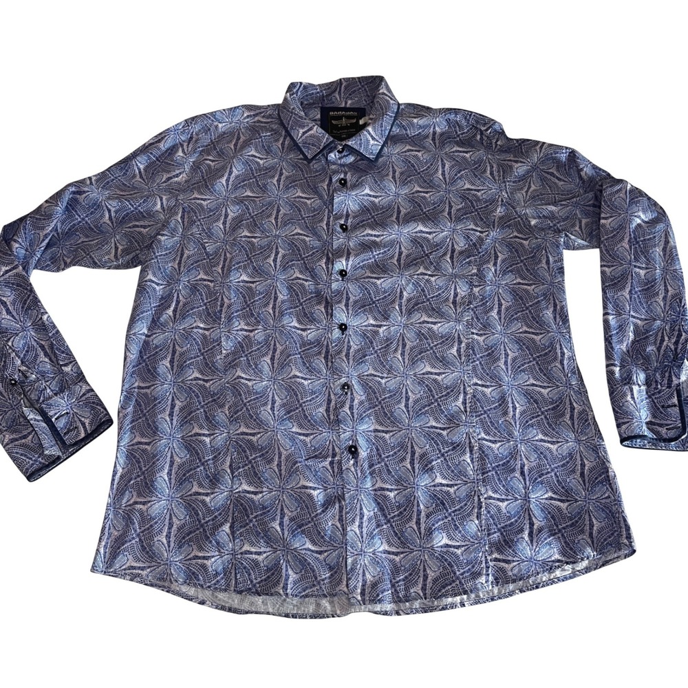 Barabas‎ Mens XXL Blue Geometric Kaleidoscope Print Cotton Button Down Shirt